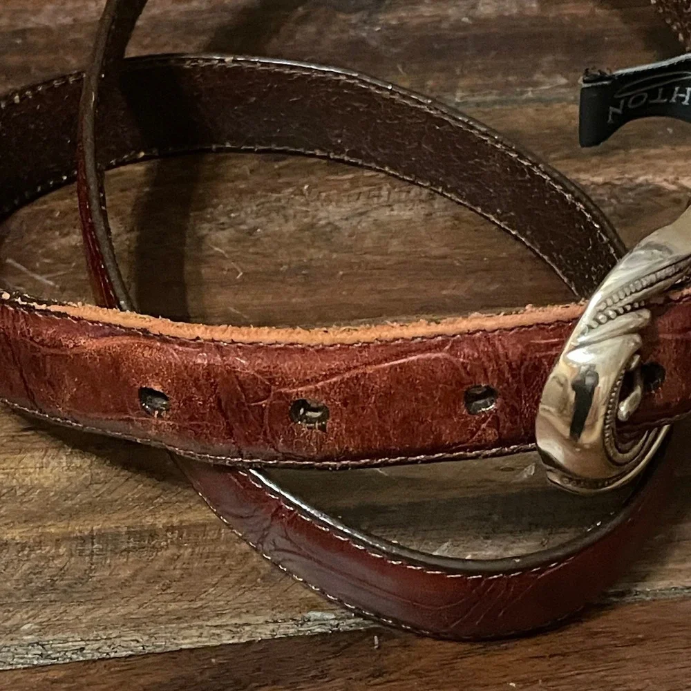 Vintage Y2K‎ Brighton Brown Mock Croc Leather Western Buckle Belt Large